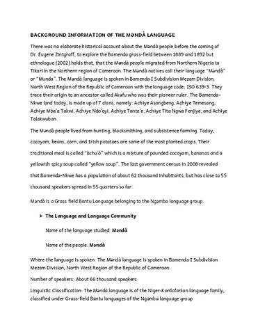 LINGUISTICS CLASSIFICATION AND LOCATION OF BAMENDA